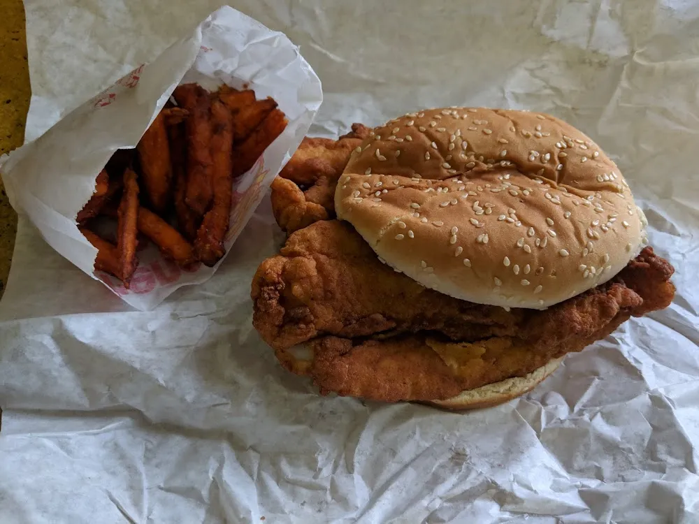 Whiting Sandwich and Sweet Potato Fries